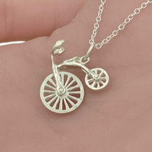 Bike Pendant Necklace Genuine Solid Sterling Silver - £12.81 GBP