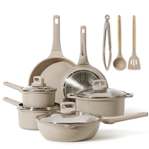 13 Pieces Kitchen Induction Cookware Carote Nonstick Pots &amp; Pans Taupe Granite - £114.76 GBP