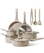 13 Pieces Kitchen Induction Cookware Carote Nonstick Pots & Pans Taupe Granite - £114.94 GBP