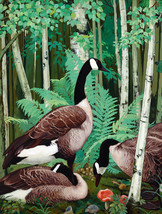 Wild Geese In A Birch Wood Ceramic Tile Mural Backsplash Medallion - £53.73 GBP+