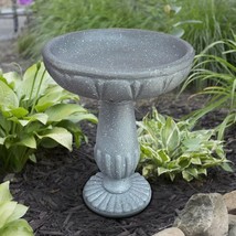 21.2in H Glass Fiber Reinforced Concrete Construction Garden Bird Bath Grey - £80.05 GBP