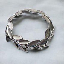Vintage Crown Trifari Bracelet Silver Tone Brushed Leaf Bracelet  - $29.67