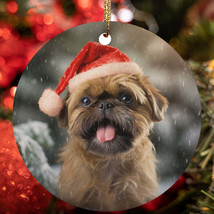 Cute Brussels Griffon Dog Santa Hat Snow Winter Christmas Ornament Gift Decor - £12.55 GBP