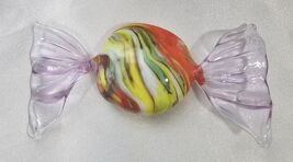 Murano Hand Blown Glass Fused Wrapped Candy Yellow Orange Purple Vintage - $13.87 CAD