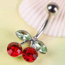 1Pc Stainless Steel Red Cherry Rhinestone Navel/Belly Button Barbell Piercing - £7.08 GBP
