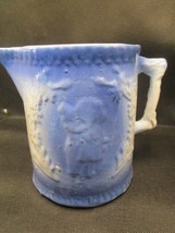 Antique Stoneware Crock Pottery beige and blue Glaze Pitcher hugging couple - £35.03 GBP