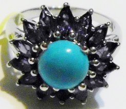 Sleeping Beauty Turquoise Round &amp; Purple Iolite Marquise Ring,  Size 8, 3.75(Tcw - £85.90 GBP