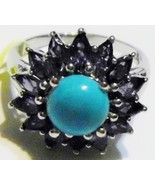 SLEEPING BEAUTY TURQUOISE ROUND &amp; PURPLE IOLITE MARQUISE RING,  SIZE 8, ... - $109.99