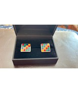 David Donahue 925 Cufflinks sterling colored checks cuff links used cond... - €77,88 EUR