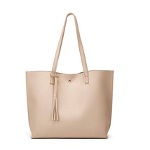Dreubea Women&#39;s Soft Faux Leather Tote Bag | Large Capacity Tassel Bag | Apricot - £39.85 GBP