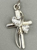 Silver Tone Cross Pendant with Clear Rhinestones, Faith Hope Love Engrav... - $183.74 MXN