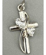 Silver Tone Cross Pendant with Clear Rhinestones, Faith Hope Love Engrav... - €8,33 EUR