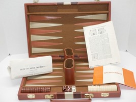 Vintage Skor-Mor Complete Backgammon Set Faux Leather Case Game - £19.92 GBP