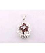 GARNETS and STERLING Silver Locket Pendant - 1 3/8 inches long - Designe... - £63.93 GBP