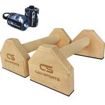 Push Up Bar Calisthenics Equipment, Solid Wood Parallettes Bars For Floo... - $74.99
