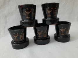 Set of 5 ~ 50/60&#39;s Era Ceramic Shot Glasses Mid Century MCM Metallic Gol... - £15.22 GBP