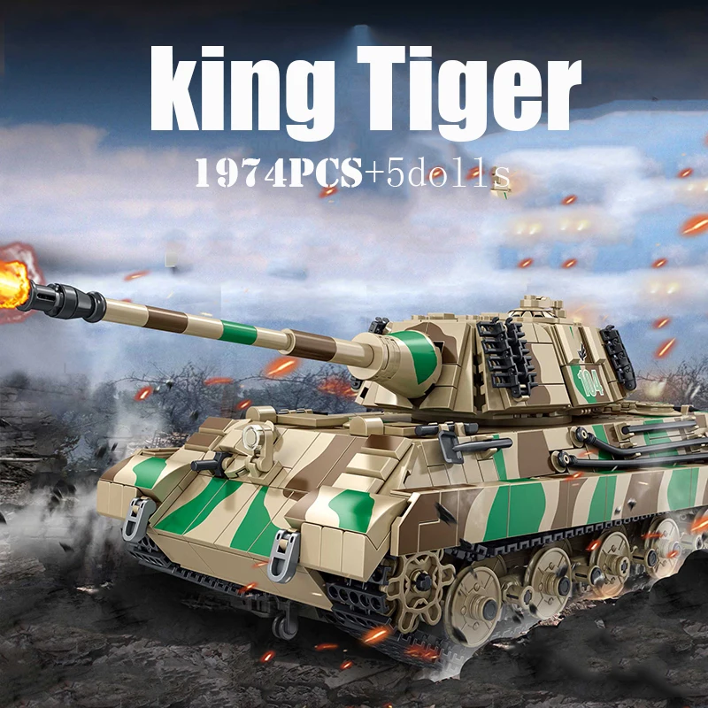 Military German Jagdtiger King Tiger I Heavy Tank Building Blocks WW2 Army - £73.14 GBP+