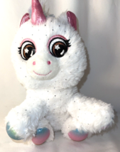 Hug Fun Pink White Unicorn Stuffed Plush Animal Tush Tag 8&quot; Sitting Super Soft - £7.78 GBP