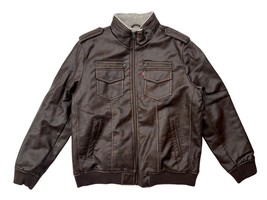 Levis Mens XL Saddle Brown Faux Leather Shearling Sherpa Aviator Bomber Jacket - £62.54 GBP
