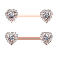 1Pair New Zircon Heart Nipple Rings Cover Piercing Body Jewelry Nipple Bar Ring  - £10.48 GBP