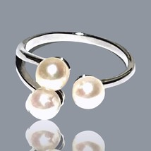 Triple 5 - 5.5mm Japanese Akoya Saltwater Natural White Pink Tone Pearl Ring S 7 - £59.51 GBP