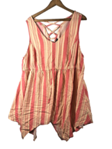 Torrid Size 2 / 2X Mini Dress Tunic Popover Pink Beige Stripe Handkerchief Hem - £29.61 GBP