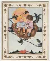 Vintage Valentine Card Girl and Boy in Bird Nest 1920&#39;s Die Cut Unusual - $9.89