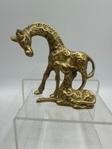 Brass Giraffe Mother Baby Safari Animals Miniature Figurine Vintage Set - $14.49