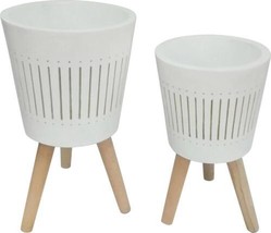 Planter Vase Contemporary White Set 2 Ceramic Beech - £230.29 GBP