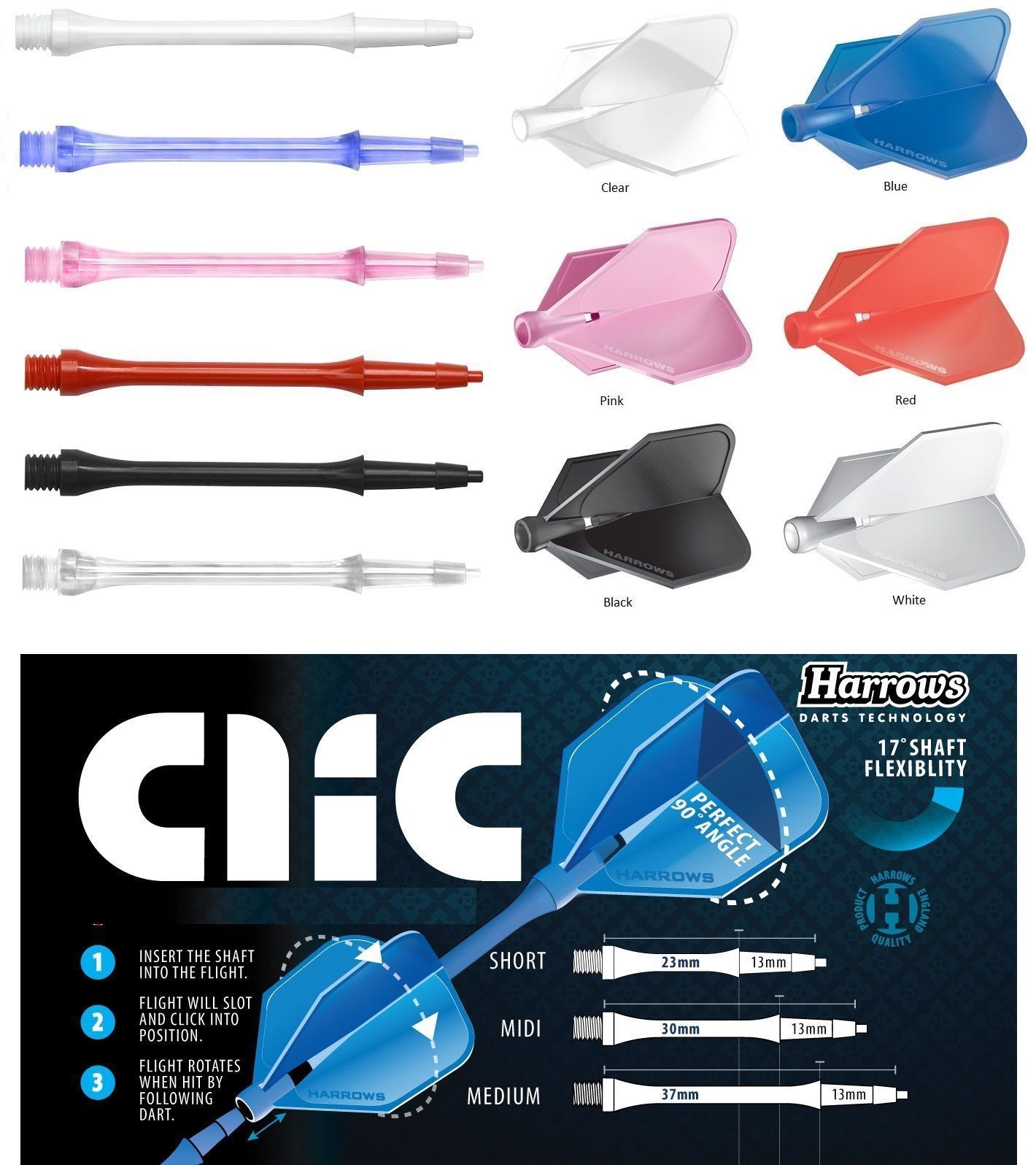 Harrows CLIC System set of 3 Dart Shafts Stems - 23 mm - Short - Blue - $8.75