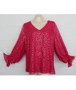 Vince Camuto Large Raspberry Gold Dot Flowy Ruffle Hem Sleeve Silky Top - $24.65 CAD