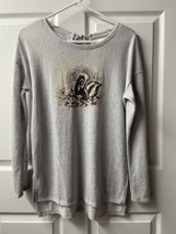 Lauren Conrad  Long Sleeved Sweater Womens Size Small Grey Flower The Skunk - £19.36 GBP