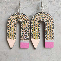 Brown Wood &amp; Silver-Plated Leopard Pencil Drop Earrings - £11.17 GBP