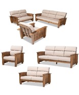 Mission Style Taupe Fabric Walnut Brown Wood Chair or Loveseat or Sofa or all 3 - £245.33 GBP - £1,070.42 GBP