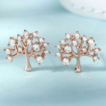 0.85CT Moissanite Tree Shape Women&#39;s Stud Earrings 14K Rose Gold Plated Silver - £62.78 GBP