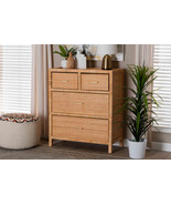 Chevron Natural Brown Rattan and Mahogany Wood Storage Cabinet - $1,145.38 CAD