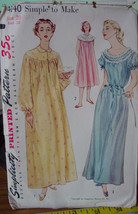 Vintage 1950s Pattern 4140 Night Gowns or Lounge Robe 38&quot; Bust Nightwear - $9.99