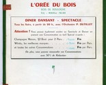L&#39;Oree Du Bois Menu Paris France 1950s Bois de Boulogne - $47.64