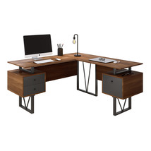 Reversible L-Shape Computer Desk with Drawers and File Cabinet, Walnut - £418.67 GBP