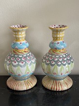Mackenzie Childs Taylor King Ferry Pair of Bud Vase Candle Holders Candl... - $148.50