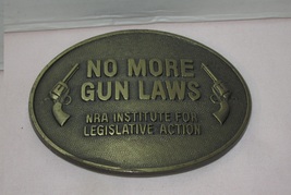 Vintage NRA No More Gun Laws Brass Belt Buckle; By Norman Foundry USA  - £15.55 GBP