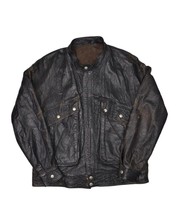 Vintage 70s Lamb Leather Jacket Mens 50 XL Black Moto Biker Wrinkled France - £41.56 GBP