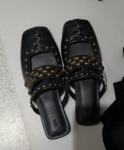 ZARA STUDIO BNWT 2025. BLACK LEATHER STUDDED MULES SHOES. 4500/510/800 - $230.23