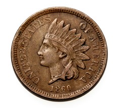 1860 1C Rund Büste Indianer Cent IN Sehr Fein + Zustand, Braune Farbe - £47.45 GBP