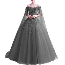 Kivary Off Shoulder Long Floral Lace Beaded Prom Wedding Dresses With Cape Gray  - £182.88 GBP