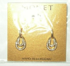 Monet® Double Drop Clear Crystal Hoop Earrings Post Back 1&quot; Drop NWT - £12.18 GBP