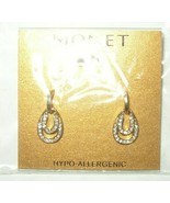 Monet® Double Drop Clear Crystal Hoop Earrings Post Back 1&quot; Drop NWT - £11.95 GBP