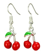 Cherry Earrings Fruit 3d Red Enamelled Retro Fashion Charm Rockabilly Unisex - £5.03 GBP