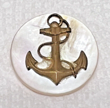 Vintage Gold Coppery Tone Button Mother of Pearl w Nautical Anchor 1&quot; + - £5.14 GBP