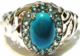 Blue Turquoise Oval &amp; Apatite Round Ring, 925 Sterling Silver, Size 9, 1.90(Tcw) - £43.14 GBP